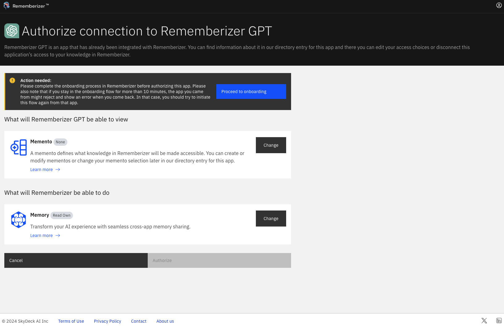 Tela de Autorização