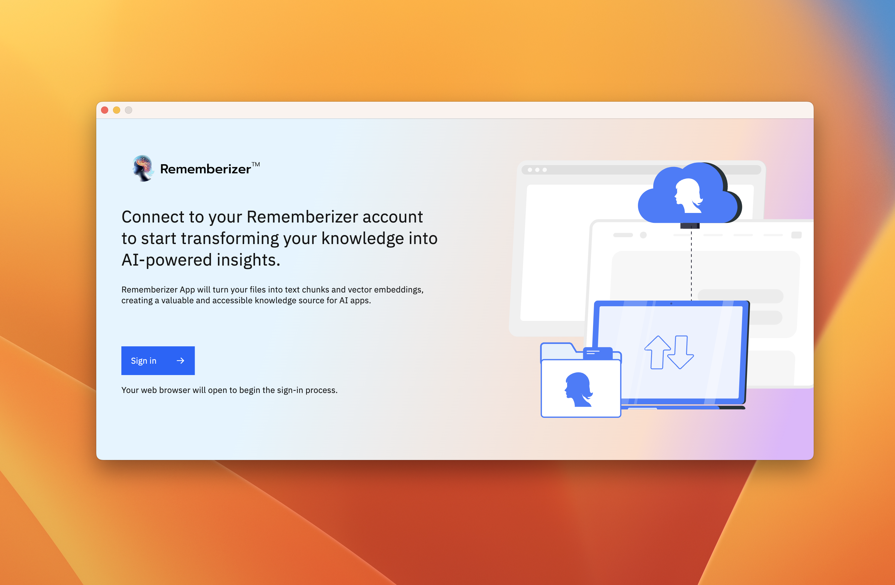 Tela de login do aplicativo Rememberizer
