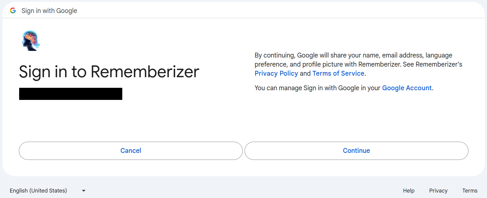 Tela de verificação do aplicativo Google