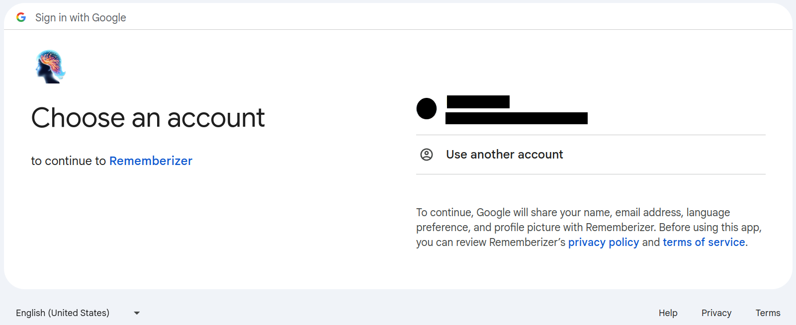 Seleção da conta do Google