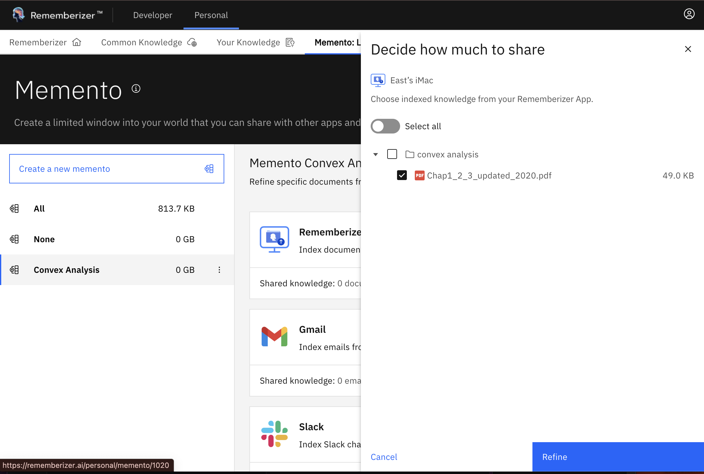 refinar conhecimento do memento